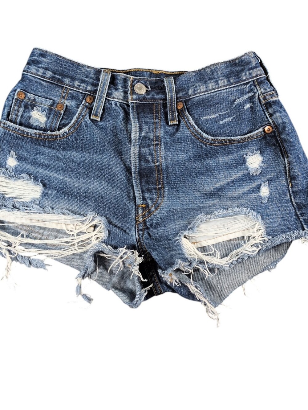 Levi's 501 Distressed Button Fly Mid Rise Denim Shorts W24